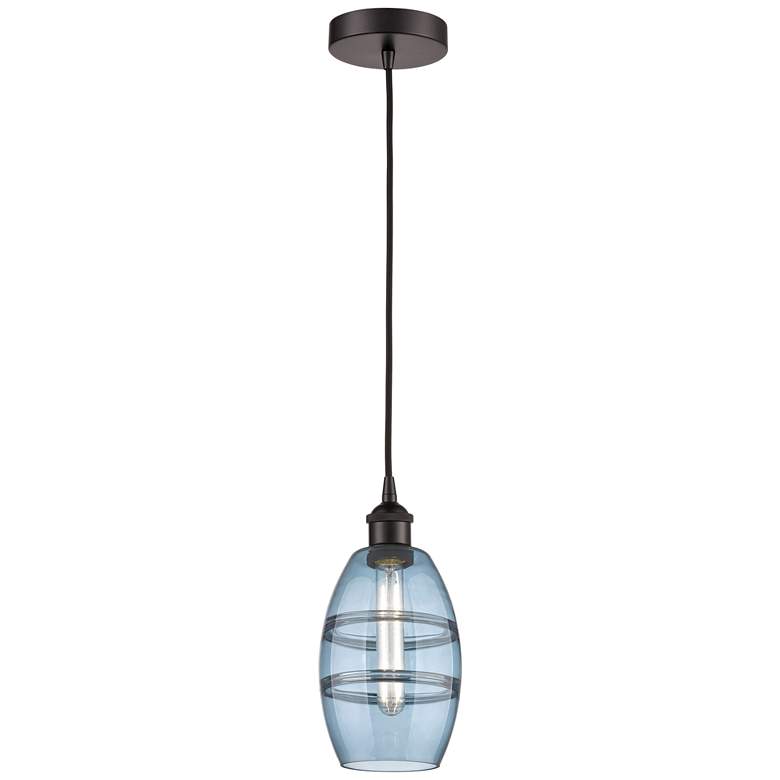 Image 1 Edison Vaz 5.88"W Oiled Bronze Corded Mini Pendant w/ Princess Blue Sh