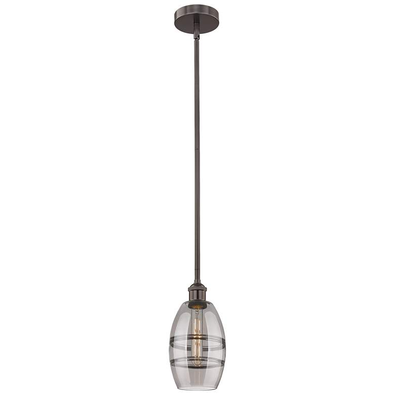 Image 1 Edison Vaz 5.88"W Oiled Bronze Stemmed Mini Pendant w/ Light Smoke Sha