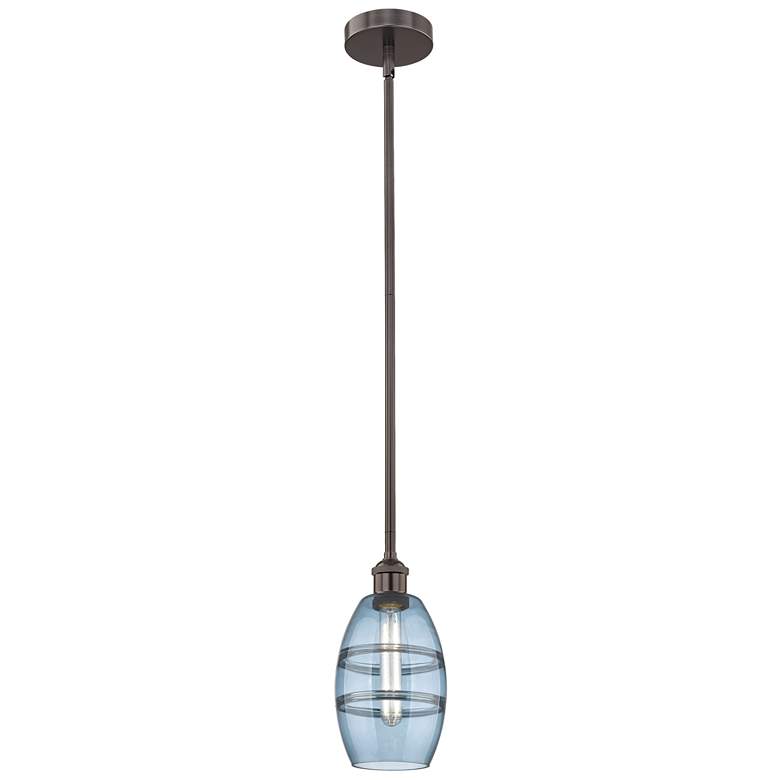 Image 1 Edison Vaz 5.88"W Oiled Bronze Stemmed Mini Pendant w/ Princess Blue S