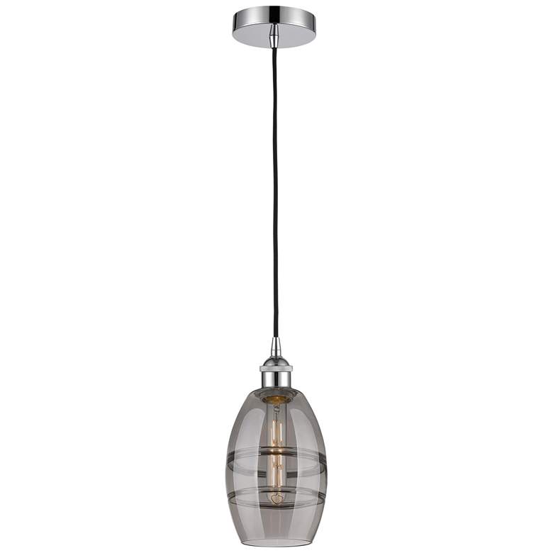 Image 1 Edison Vaz 5.88"W Polished Chrome Corded Mini Pendant w/ Light Smoke S