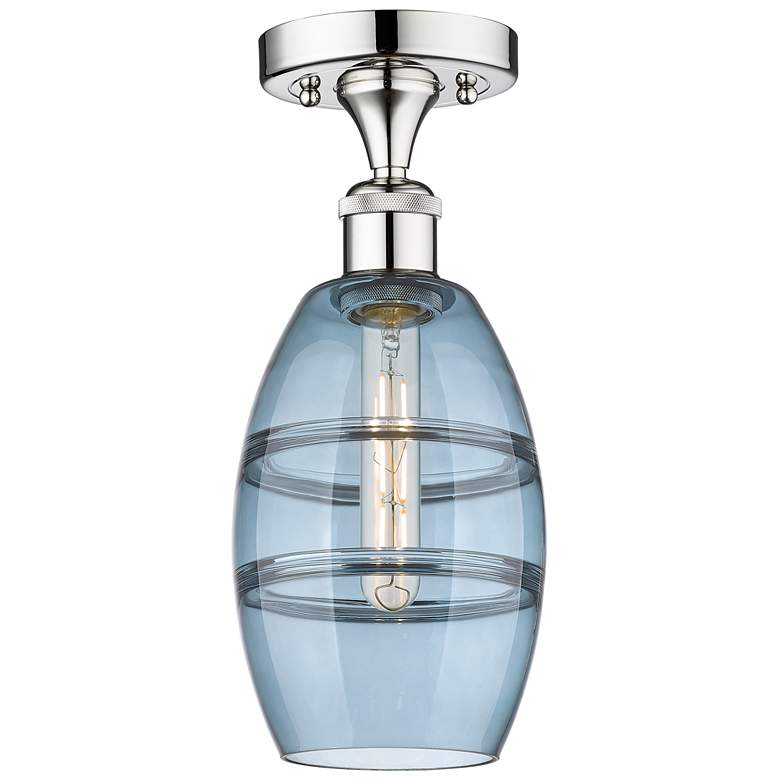 Image 1 Edison Vaz 5.88"W Polished Chrome Semi-Flush Mount w/ Princess Blue Sh