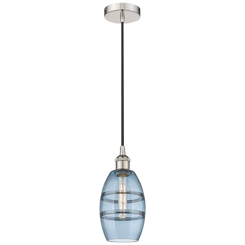 Image 1 Edison Vaz 5.88"W Polished Nickel Corded Mini Pendant w/ Blue Shade