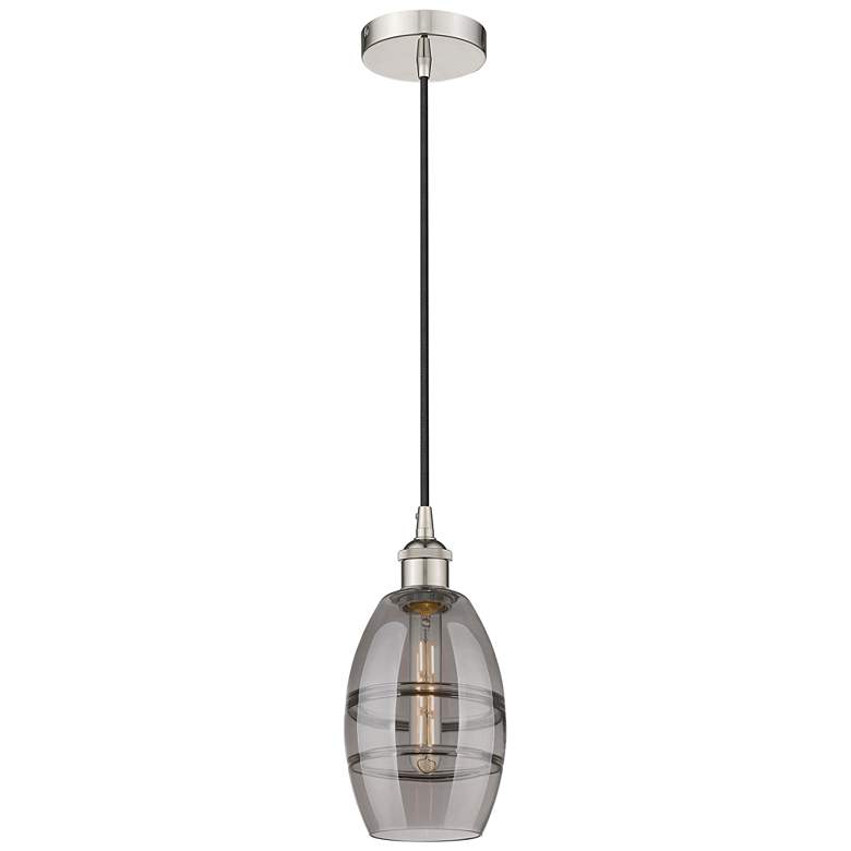 Image 1 Edison Vaz 5.88"W Polished Nickel Corded Mini Pendant w/ Light Smoke S