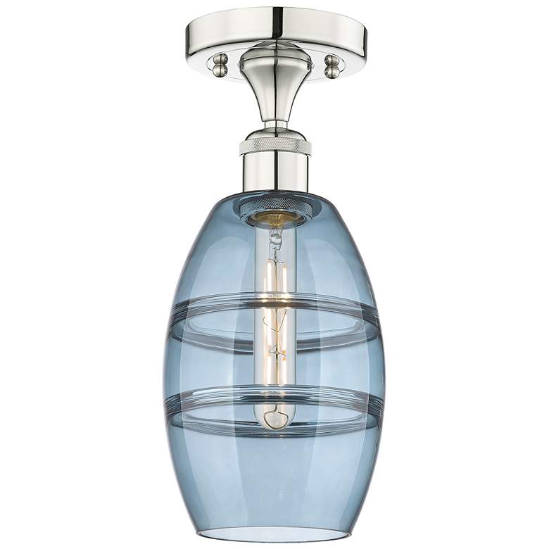 Image 1 Edison Vaz 5.88"W Polished Nickel Semi-Flush Mount w/ Princess Blue Sh