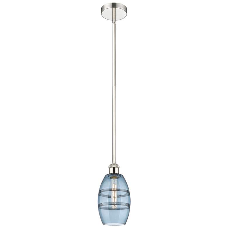 Image 1 Edison Vaz 5.88"W Polished Nickel Stemmed Mini Pendant w/ Blue Shade