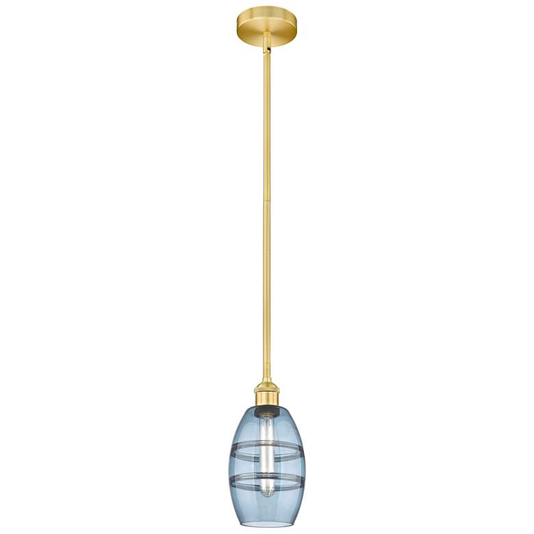 Image 1 Edison Vaz 5.88"W Satin Gold Stemmed Mini Pendant w/ Princess Blue Sha