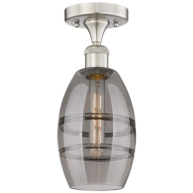 Image 1 Edison Vaz 5.88"W Satin Nickel Semi-Flush Mount w/ Light Smoke Shade