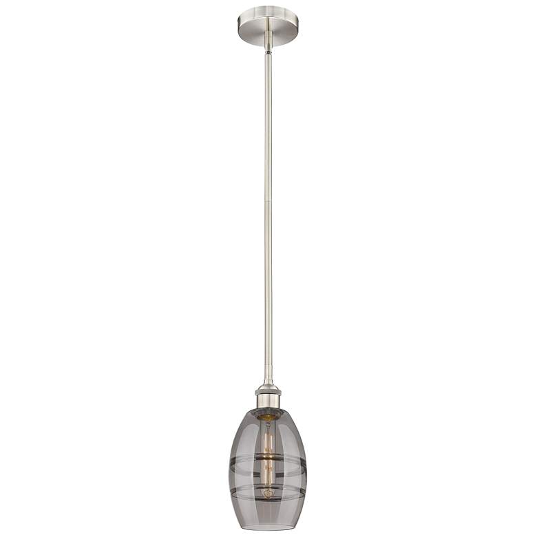 Image 1 Edison Vaz 5.88"W Satin Nickel Stemmed Mini Pendant w/ Light Smoke Sha
