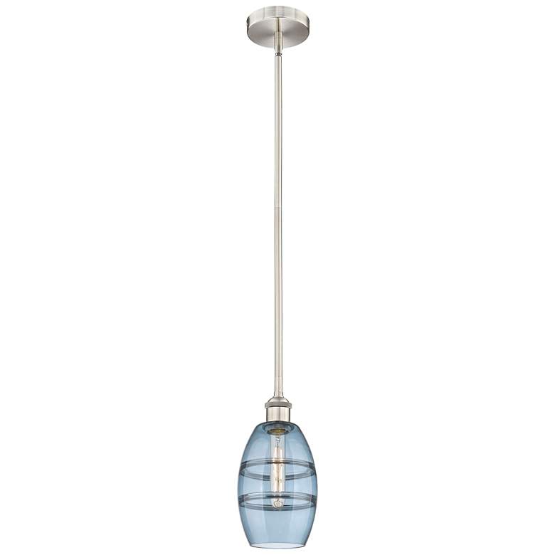 Image 1 Edison Vaz 5.88"W Satin Nickel Stemmed Mini Pendant w/ Princess Blue S