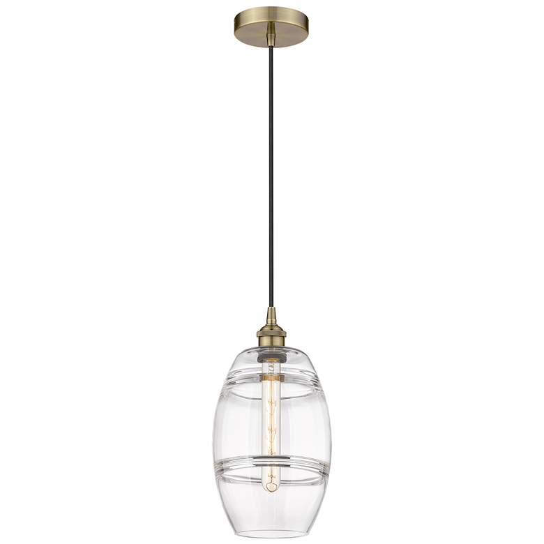 Image 1 Edison Vaz 8" Wide Antique Brass Cord Hung Mini Pendant With Clear Sha