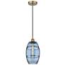 Edison Vaz 8" Wide Antique Brass Corded Mini Pendant w/ Princess Blue