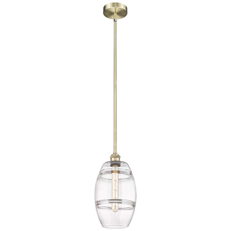 Image 1 Edison Vaz 8" Wide Antique Brass Stem Hung Mini Pendant With Clear Sha
