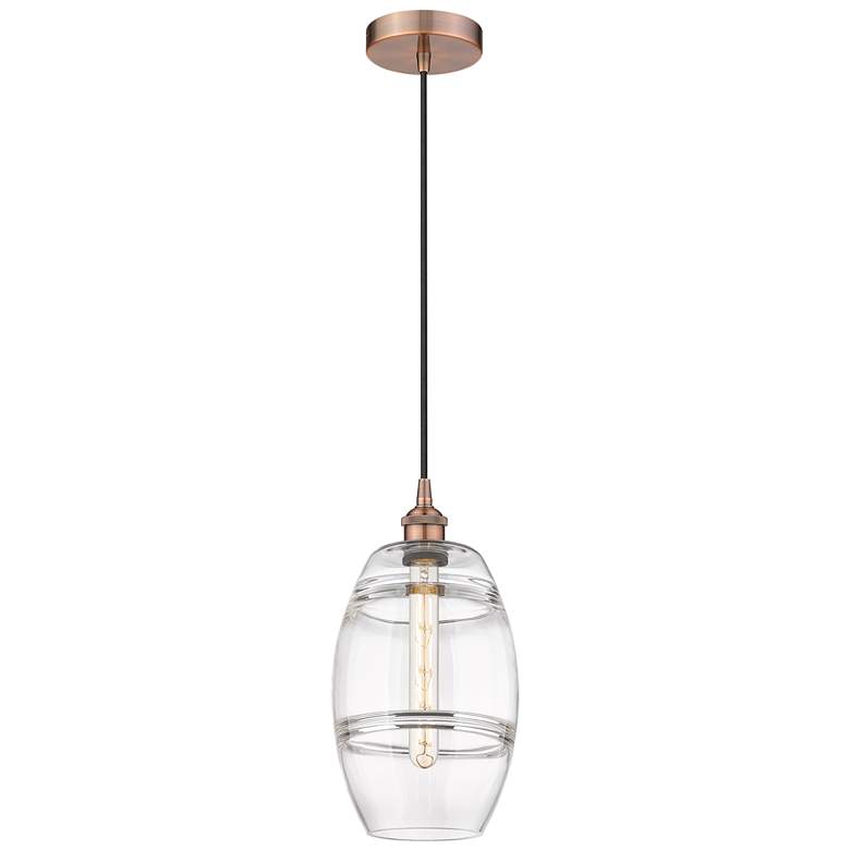 Image 1 Edison Vaz 8" Wide Antique Copper Cord Hung Mini Pendant With Clear Sh