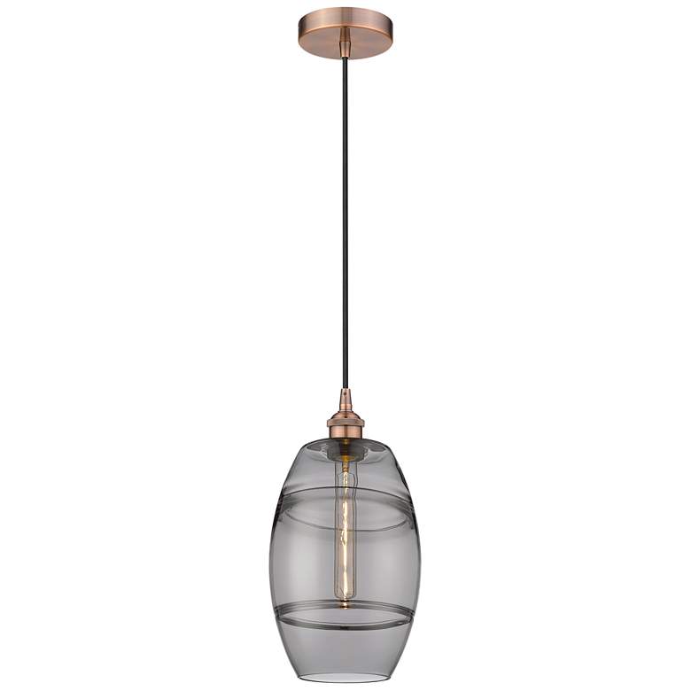 Image 1 Edison Vaz 8" Wide Antique Copper Corded Mini Pendant w/ Light Smoke S