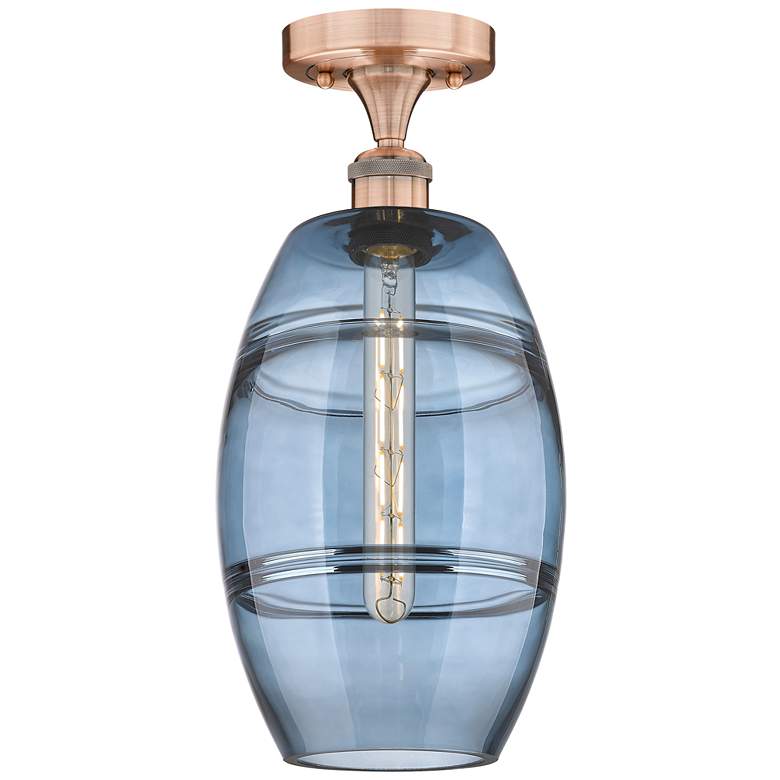 Image 1 Edison Vaz 8" Wide Antique Copper Semi-Flush Mount With Princess Blue