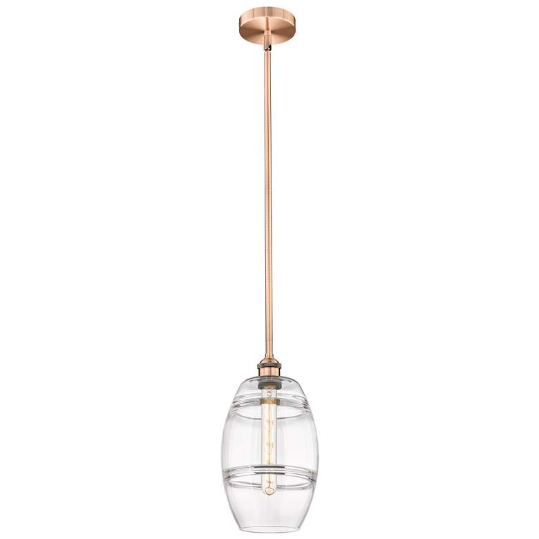 Image 1 Edison Vaz 8" Wide Antique Copper Stem Hung Mini Pendant With Clear Sh