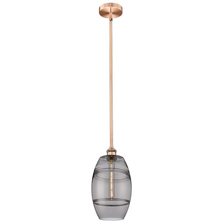Image 1 Edison Vaz 8" Wide Antique Copper Stemmed Mini Pendant w/ Light Smoke