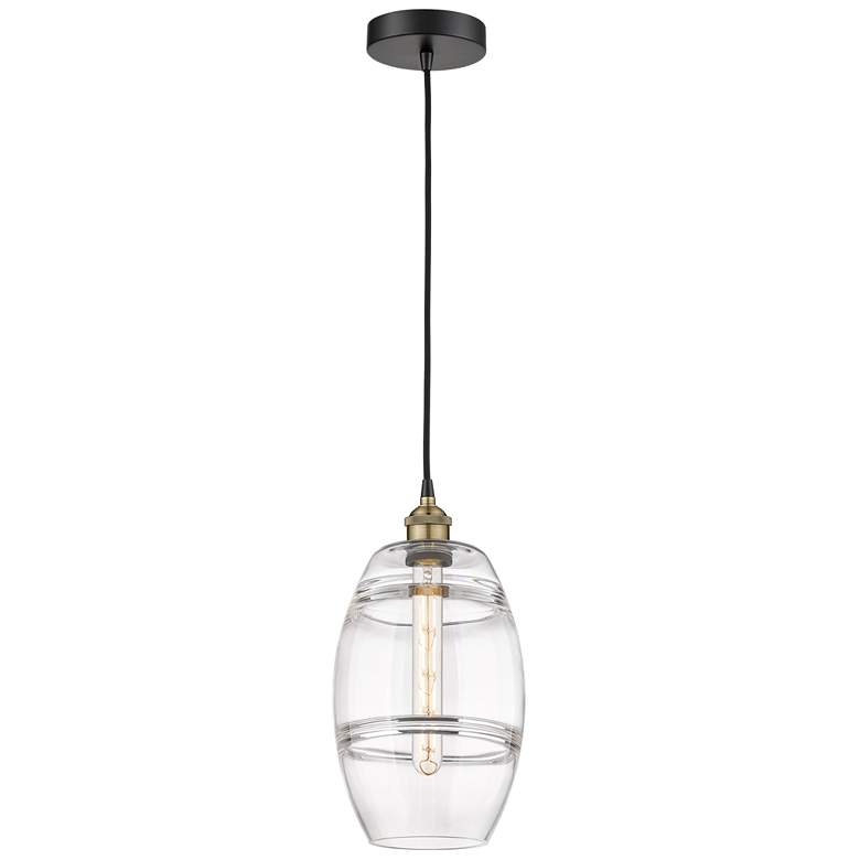 Image 1 Edison Vaz 8" Wide Black Antique Brass Corded Mini Pendant w/ Clear Sh