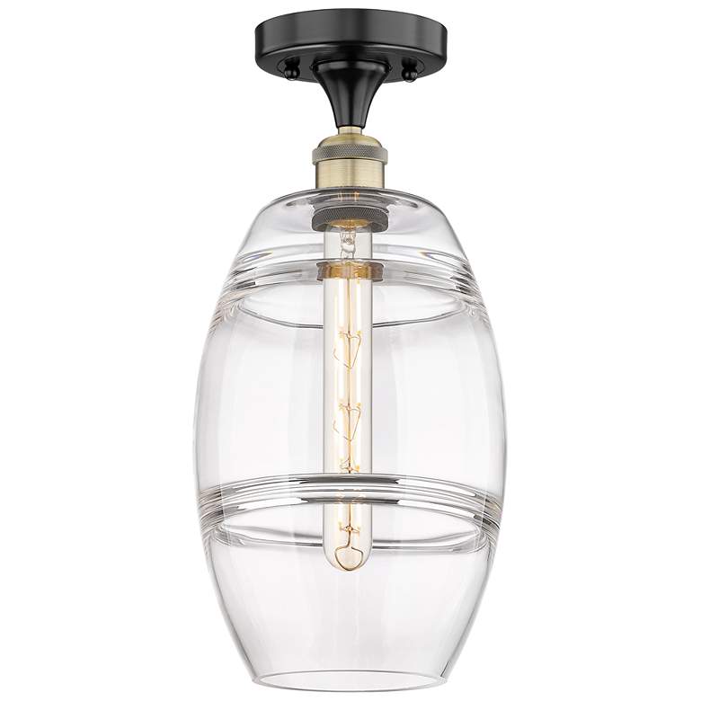 Image 1 Edison Vaz 8" Wide Black Antique Brass Semi-Flush Mount With Clear Sha