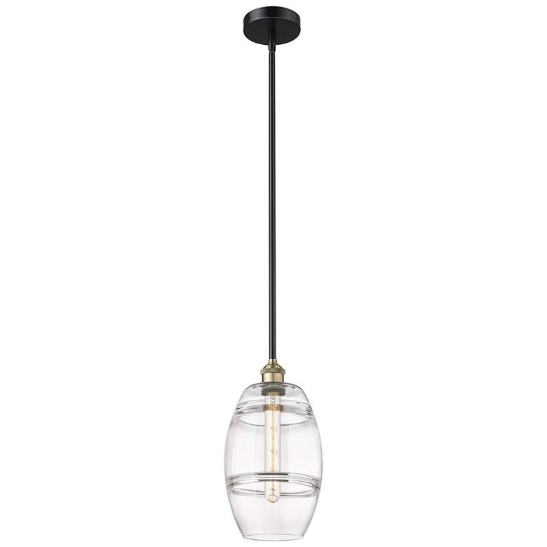 Image 1 Edison Vaz 8" Wide Black Antique Brass Stemmed Mini Pendant w/ Clear S