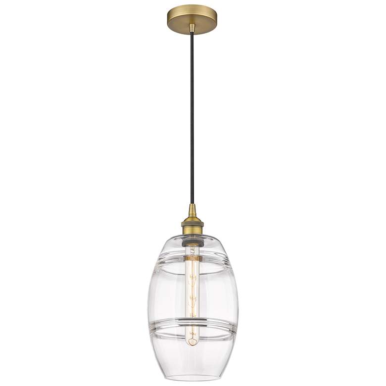 Image 1 Edison Vaz 8" Wide Brushed Brass Cord Hung Mini Pendant With Clear Sha