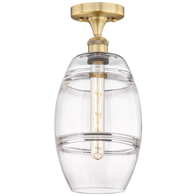 Image 1 Edison Vaz 8" Wide Brushed Brass Semi-Flush Mount With Clear Shade