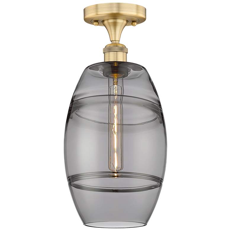 Image 1 Edison Vaz 8" Wide Brushed Brass Semi-Flush Mount With Light Smoke Sha