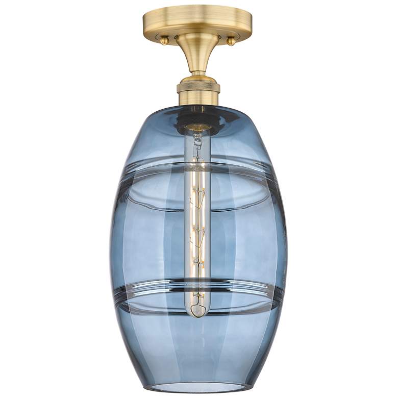 Image 1 Edison Vaz 8" Wide Brushed Brass Semi-Flush Mount With Princess Blue S