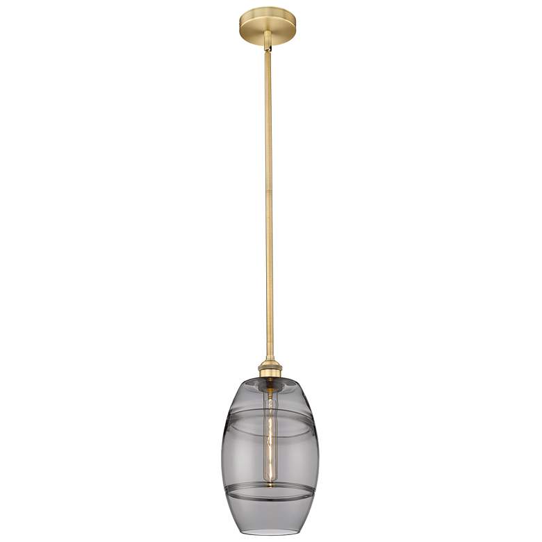 Image 1 Edison Vaz 8" Wide Brushed Brass Stemmed Mini Pendant w/ Light Smoke S