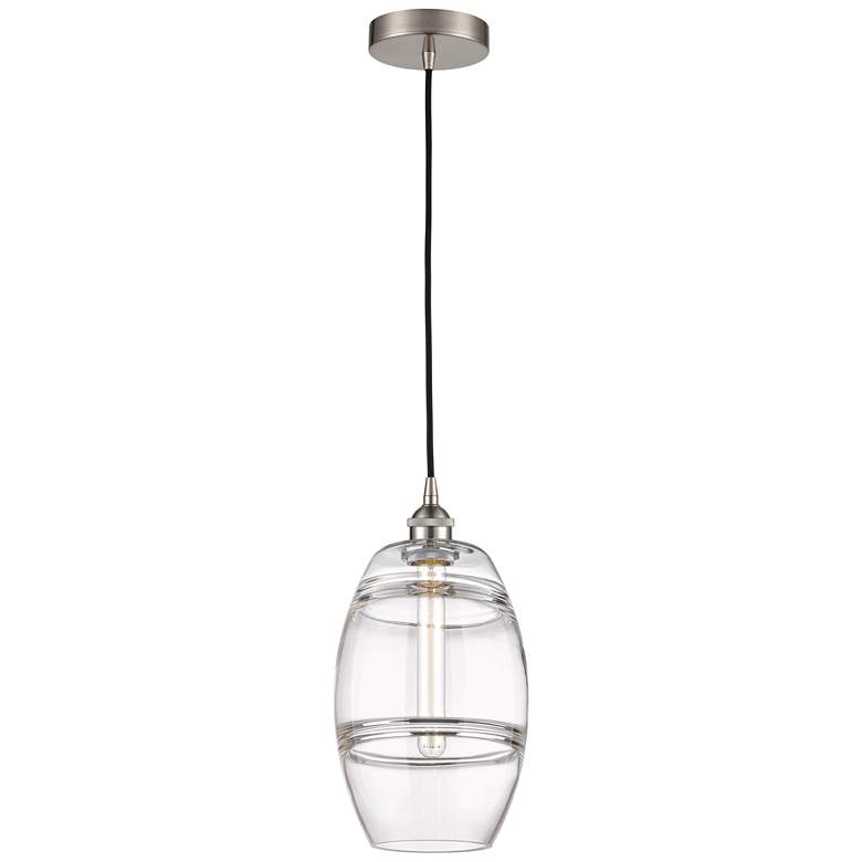 Image 1 Edison Vaz 8" Wide Brushed Satin Nickel Corded Mini Pendant w/ Clear S