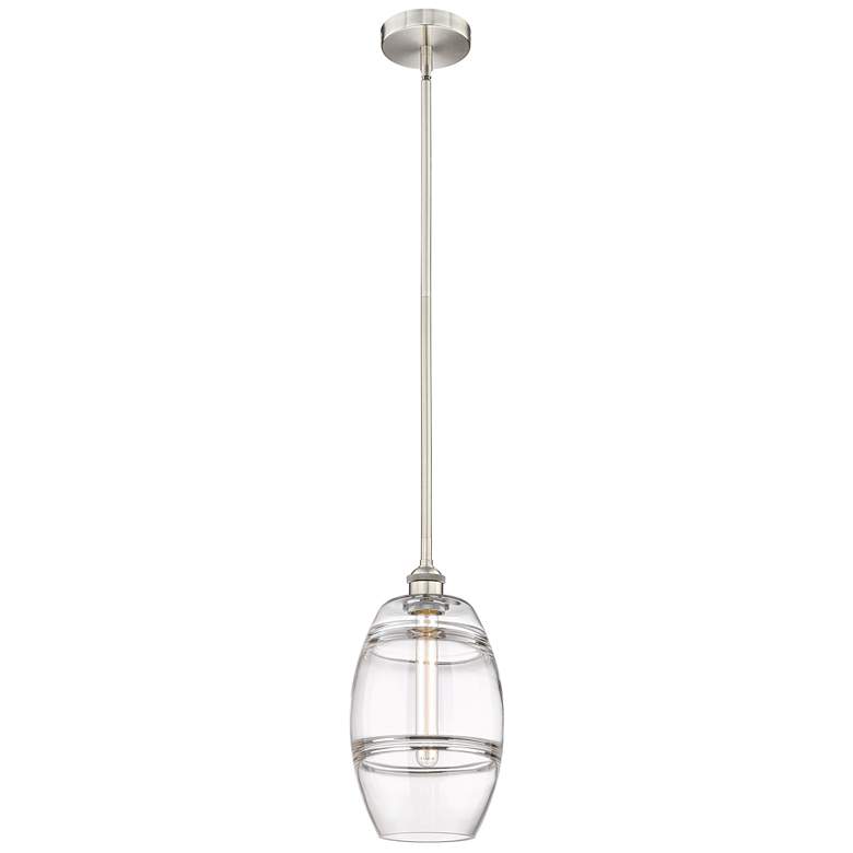 Image 1 Edison Vaz 8" Wide Brushed Satin Nickel Stemmed Mini Pendant w/ Clear