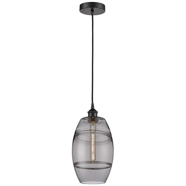 Image 1 Edison Vaz 8" Wide Matte Black Cord Hung Mini Pendant w/ Light Smoke S