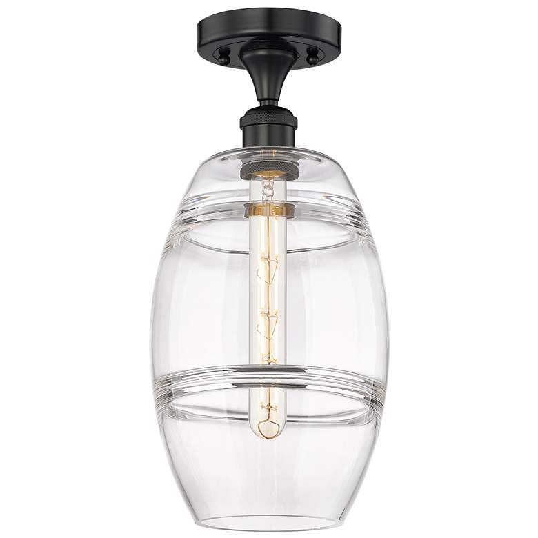 Image 1 Edison Vaz 8" Wide Matte Black Semi-Flush Mount With Clear Shade