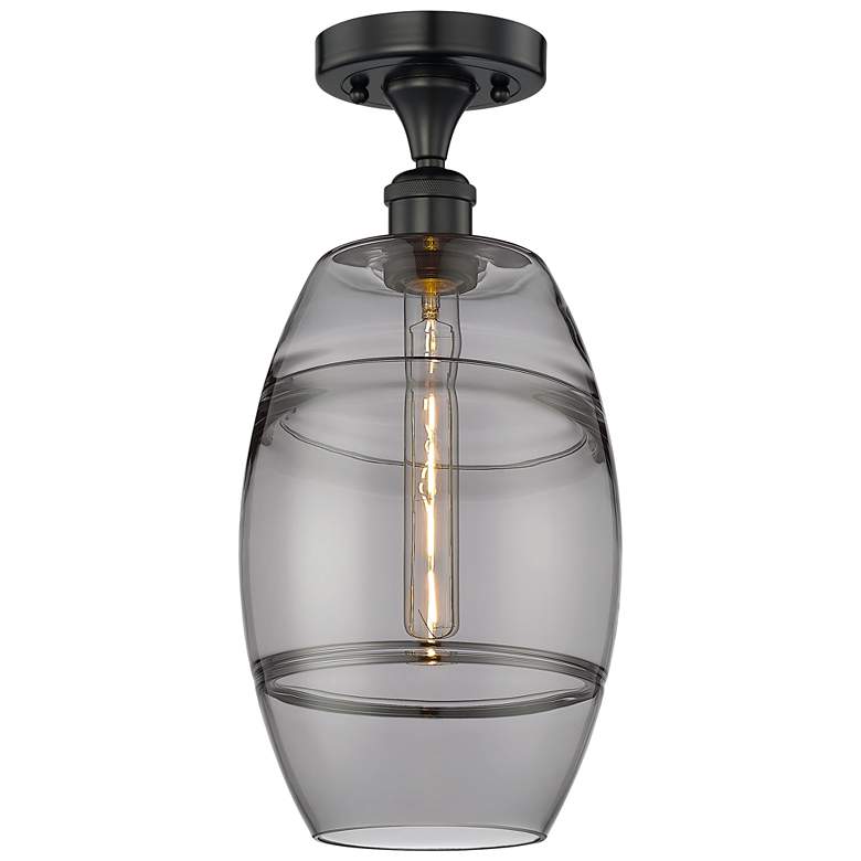 Image 1 Edison Vaz 8" Wide Matte Black Semi-Flush Mount With Light Smoke Shade