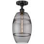 Edison Vaz 8" Wide Matte Black Semi-Flush Mount With Light Smoke Shade