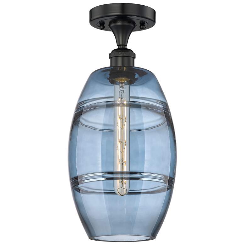 Image 1 Edison Vaz 8" Wide Matte Black Semi-Flush Mount With Princess Blue Sha