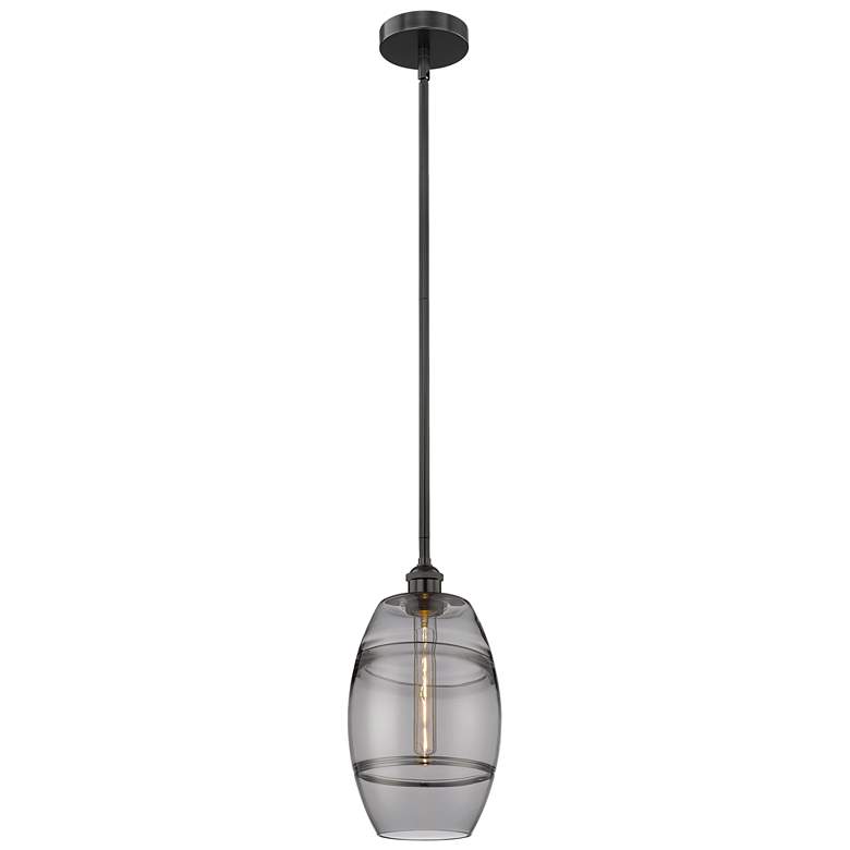 Image 1 Edison Vaz 8" Wide Matte Black Stem Hung Mini Pendant w/ Light Smoke S