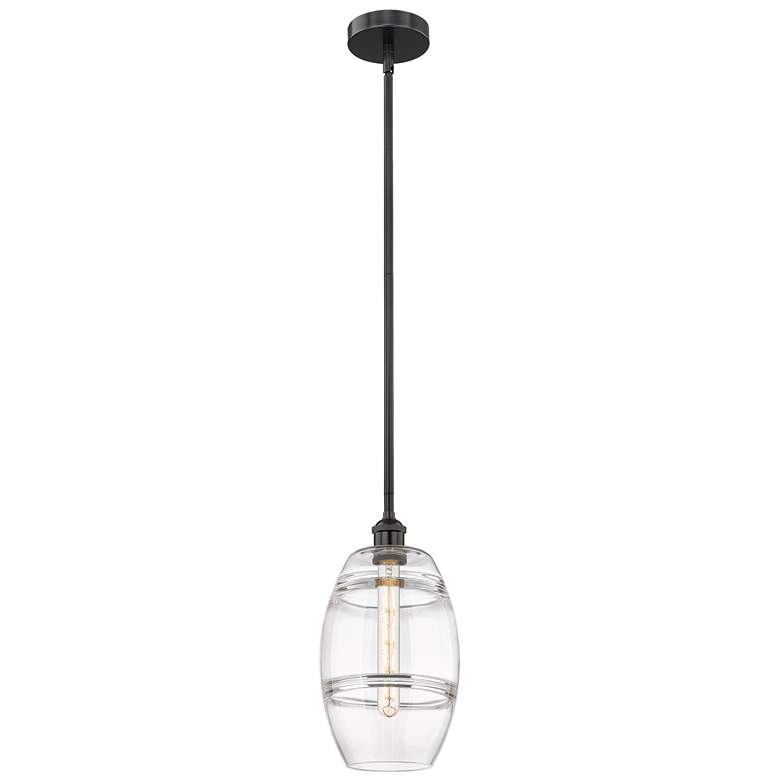 Image 1 Edison Vaz 8" Wide Matte Black Stem Hung Mini Pendant With Clear Shade
