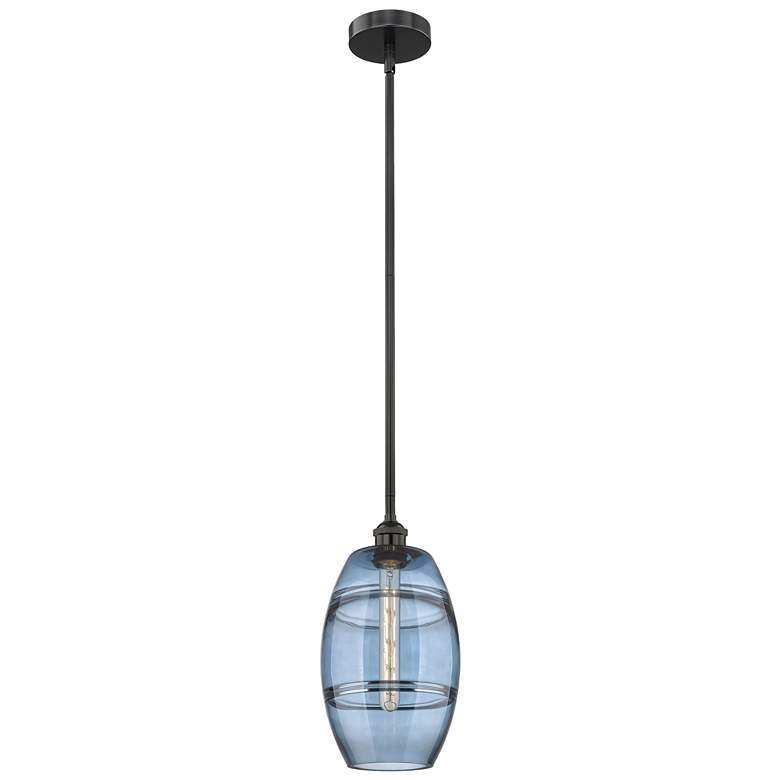Image 1 Edison Vaz 8" Wide Matte Black Stemmed Mini Pendant w/ Princess Blue S