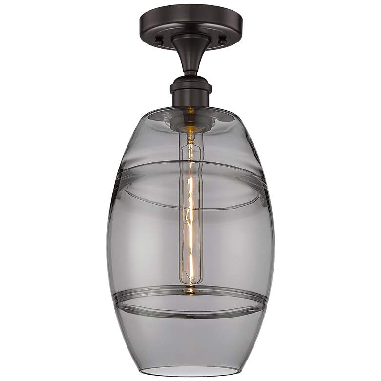 Image 1 Edison Vaz 8" Wide Oil Rubbed Bronze Semi-Flush Mount w/ Light Smoke S