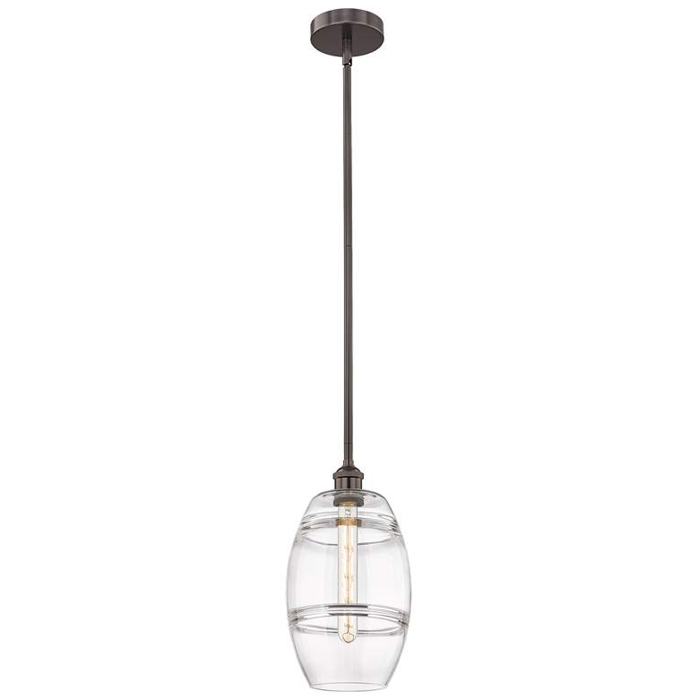 Image 1 Edison Vaz 8" Wide Oil Rubbed Bronze Stem Hung Mini Pendant w/ Clear S