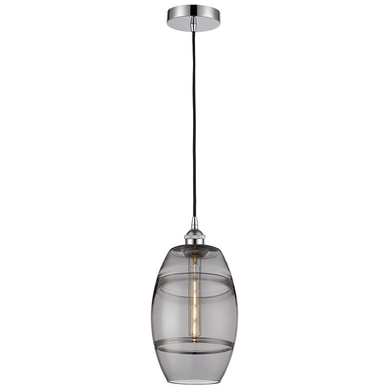 Image 1 Edison Vaz 8" Wide Polished Chrome Corded Mini Pendant w/ Light Smoke