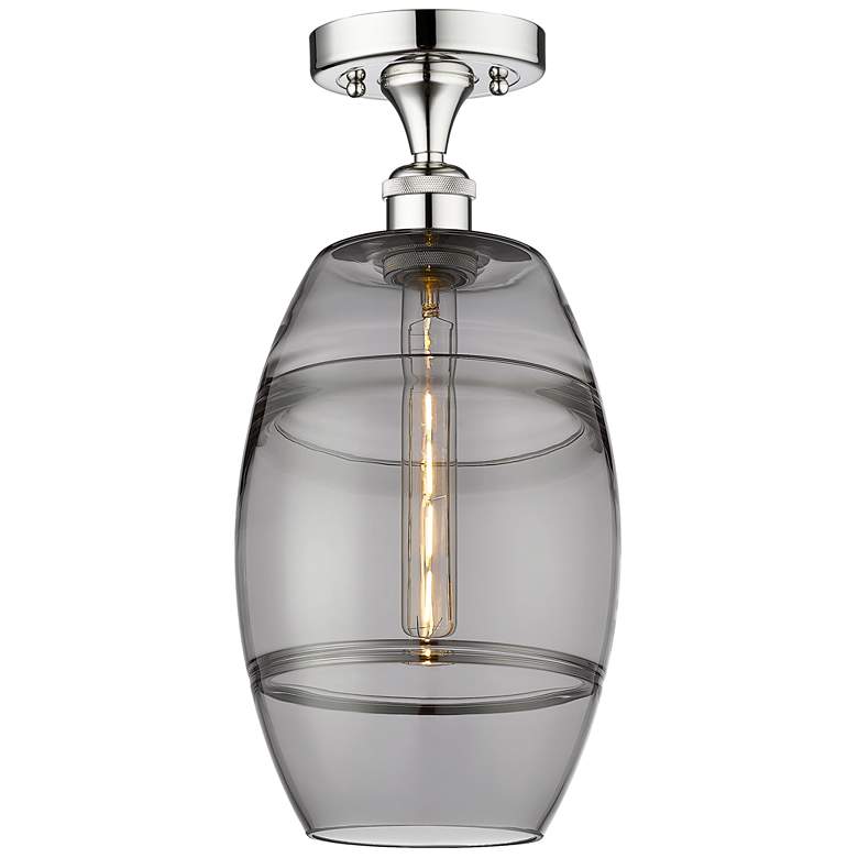 Image 1 Edison Vaz 8" Wide Polished Chrome Semi-Flush Mount With Light Smoke S