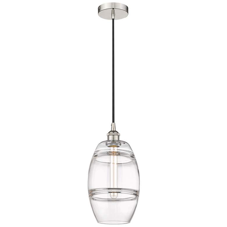 Image 1 Edison Vaz 8" Wide Polished Nickel Cord Hung Mini Pendant With Clear S