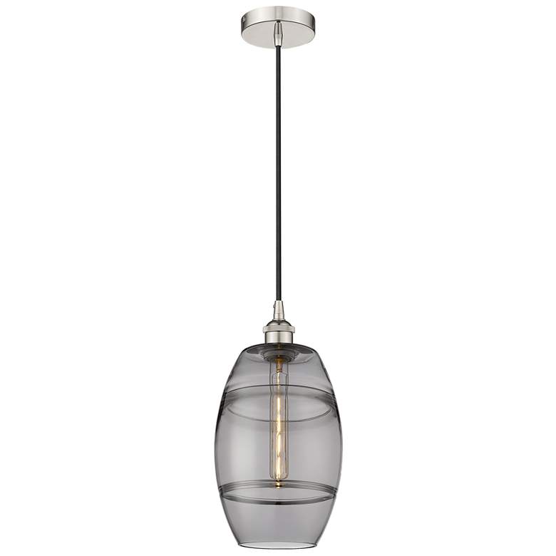 Image 1 Edison Vaz 8" Wide Polished Nickel Corded Mini Pendant w/ Light Smoke