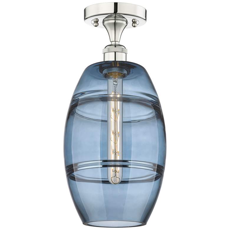 Image 1 Edison Vaz 8" Wide Polished Nickel Semi-Flush Mount w/ Princess Blue S