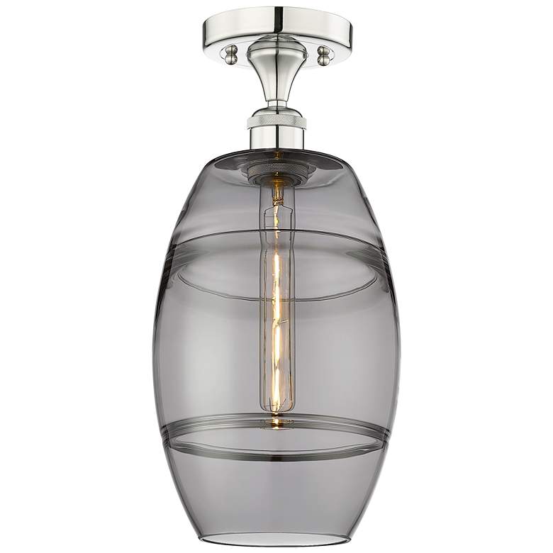 Image 1 Edison Vaz 8" Wide Polished Nickel Semi-Flush Mount With Light Smoke S