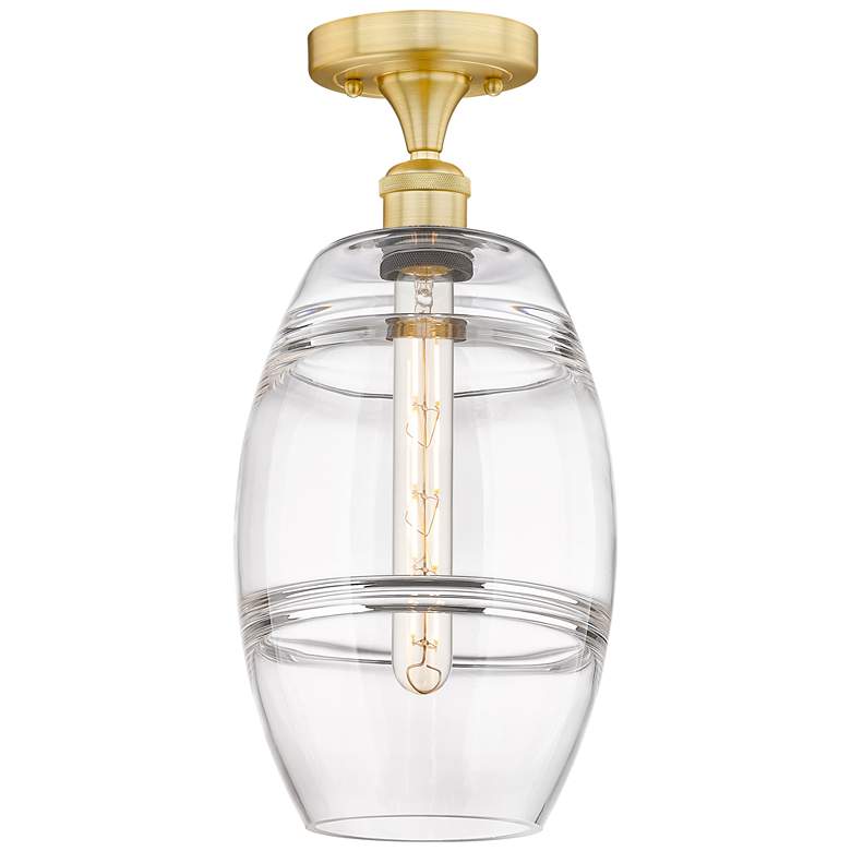 Image 1 Edison Vaz 8" Wide Satin Gold Semi-Flush Mount With Clear Shade