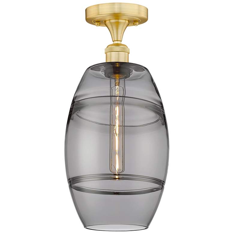 Image 1 Edison Vaz 8" Wide Satin Gold Semi-Flush Mount With Light Smoke Shade