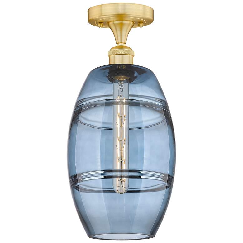 Image 1 Edison Vaz 8" Wide Satin Gold Semi-Flush Mount With Princess Blue Shad
